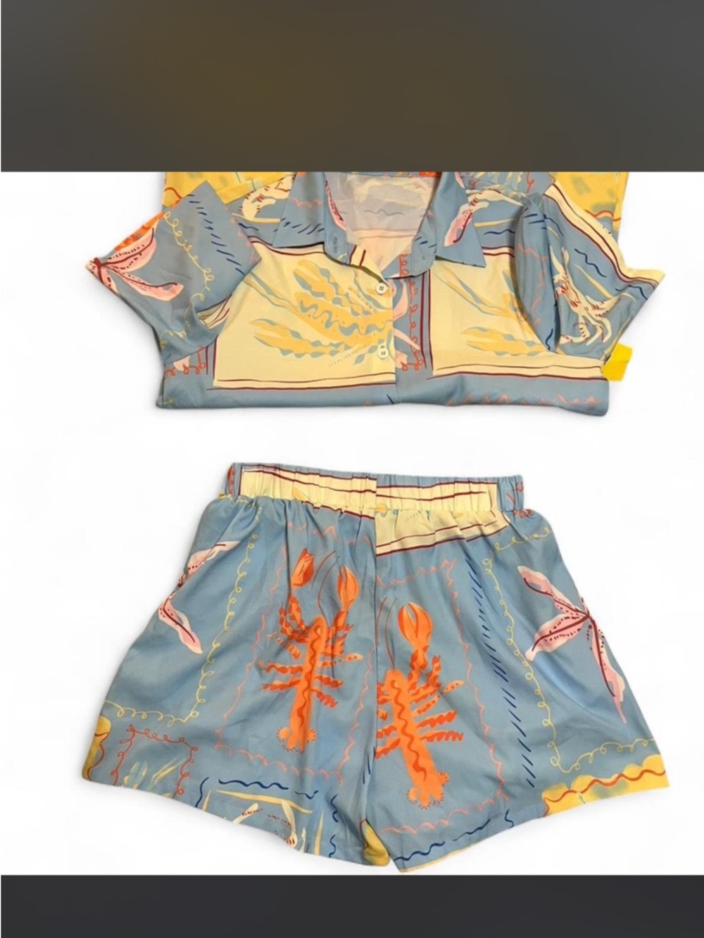 Women's Blue & Orange Printed Bodysuit Set - Casual Beach Style